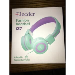 ELECDER i37 Foldable Adjustable On Ear Headphones 3.5mm for Kids - Green/Purple